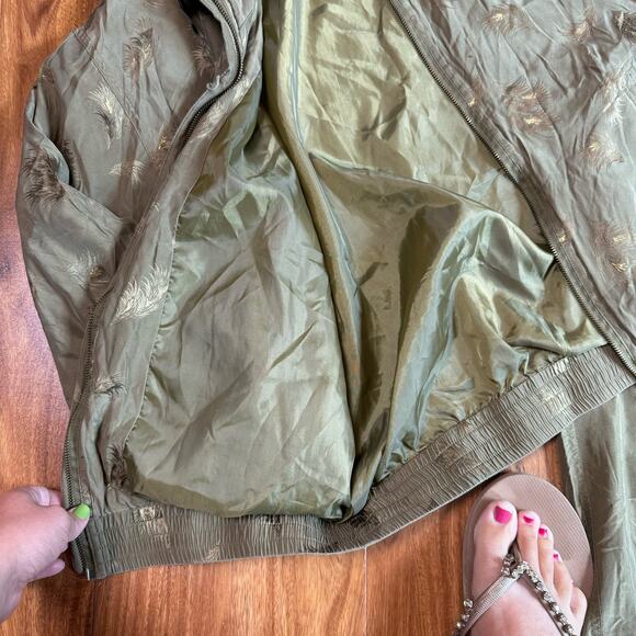 Mureli VINTAGE 100% Silk Green Gold Leaf design jacket & pant windsuit MEDIUM - Picture 5 of 13